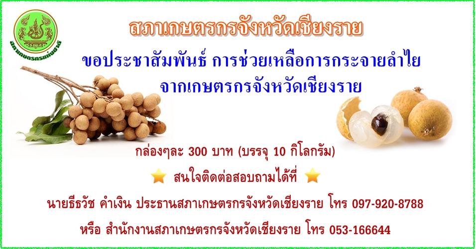 ประชาสัมพันธ์ การช่วยเหลือเกษตรกรผู้ปลูกลำไยจังหวัดเชียงราย