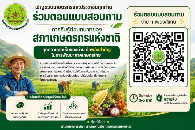 ขอเชิญชวนเกษตรกรและประชาชนทุกท่าน ร่วมตอบแบบสอบถาม 